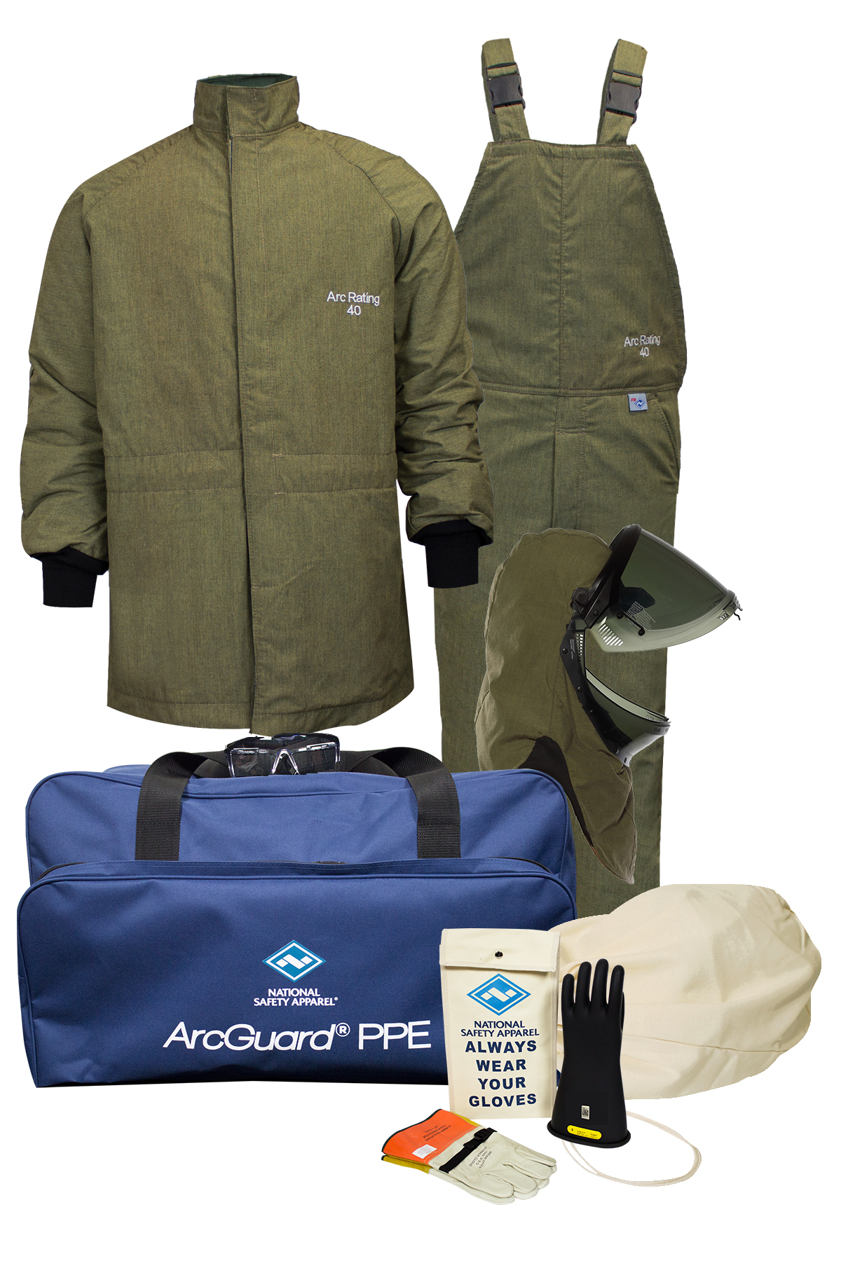 40 Cal ArcGuard® RevoLite™ Arc Flash Kit with Lift Front Hood - No Gloves Size LG - Arc Flash